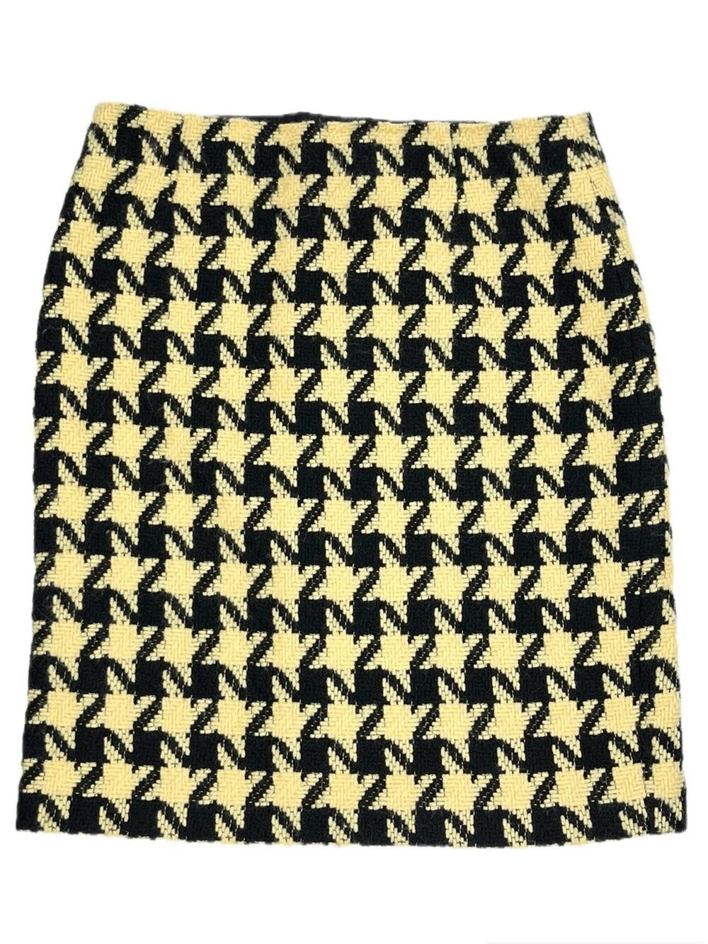 Vintage Black and Yellow Wool Houndstooth Pencil Mini Skirt Medium Fuzzy Knit